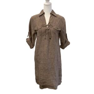 Tommy Bahama Linen Shirt Dress Tie Front Casual Career Beach Khaki Brown Size M